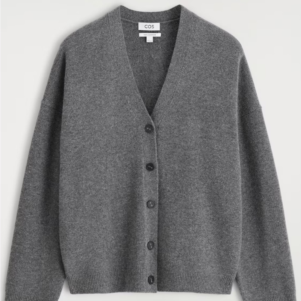 COS Charcoal Gray V-Neck Button-Up Cardigan